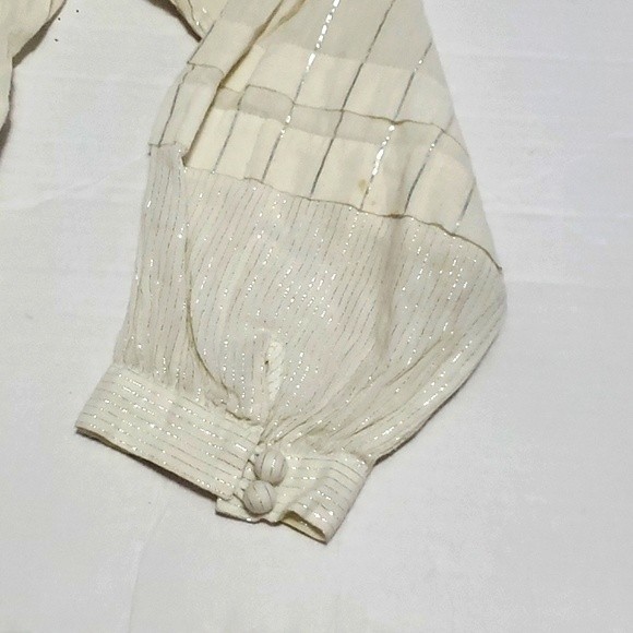 Rebecca Taylor Boho Cream Gauzy Pleated Balloon Sleeves Flowy Peasant Top 6 - Picture 12 of 14